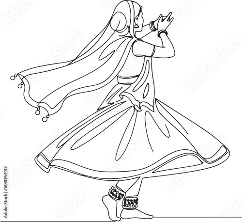 Minimal Kathak Dancer Line Art Illustration.807Z
