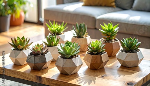 modern succulent plants geometric pots indoor decor