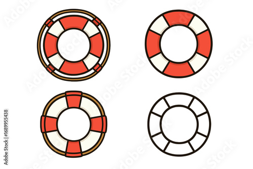 Lifebuoy icons set. Swim help symbol collection. Life preserver vector icons. Nautical safety & rescue concept. Marine emergency survival symbol. Vector cartoon illustration.