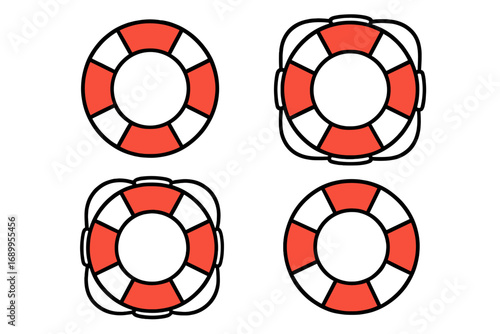 Lifebuoy icons set. Lifesaver ring vector collection. Sea safety and rescue symbol illustration. Nautical swim help equipment. Marine emergency buoy graphics for design.