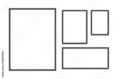 Poster frames mockup set. Vector isolated illustration. Collection of blank white picture frames. Wall gallery template for interior design, presentation or portfolio display.