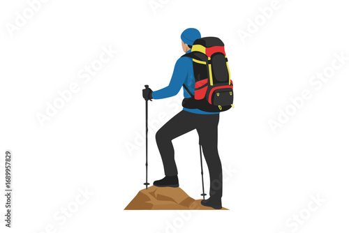 hiker with backpack and a pair of tracking pole 