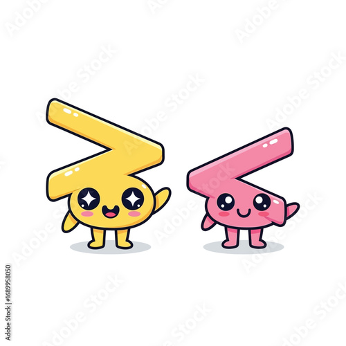 Cute kawaii greater than and less than math symbol characters. Adorable smiling mascots for teaching children mathematics and comparison concepts