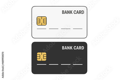 Two Simple Realistic Empty Bank Cards in White and Black Colors on White Background, Vector Cartoon Illustration with Transparent Background, Minimalist Financial Design
