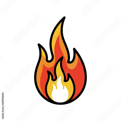 Cartoon Flame with Black Outline and Gradient Colors