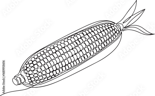 Whimsical Corn with Basket Line Drawing.