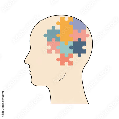 Colorful Puzzle Pieces Representing the Human Mind and Brain.