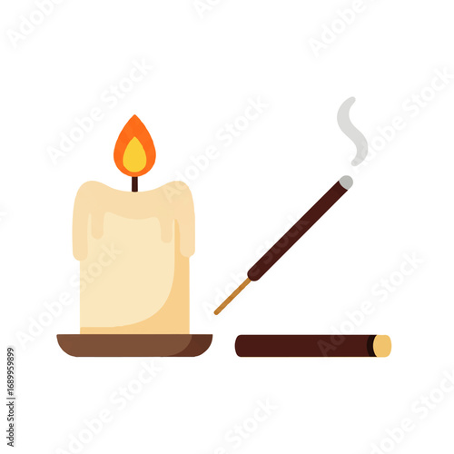 Lit Candle and Incense Sticks for Relaxation.