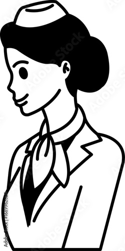 black and white illustration of an air hostess