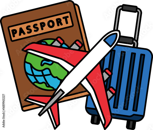 Wallpaper Mural illustration of a passport, airplane, and suitcase Torontodigital.ca