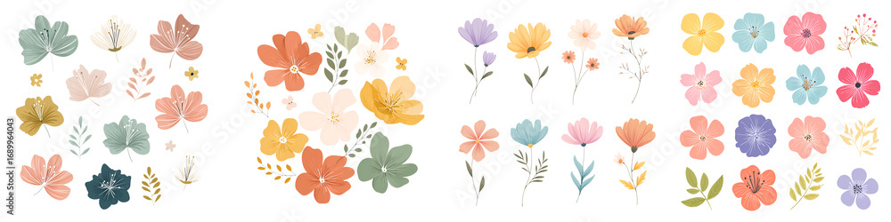 Fototapeta premium Boho Floral Elements: Soft Pastel Flowers and Leaves for Watercolor Designs