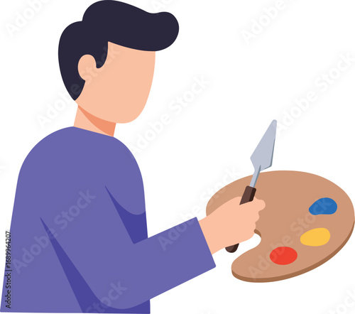Faceless artist with palette and knife, prepared to create art. Suitable for art, creativity, painting concepts in design projects.