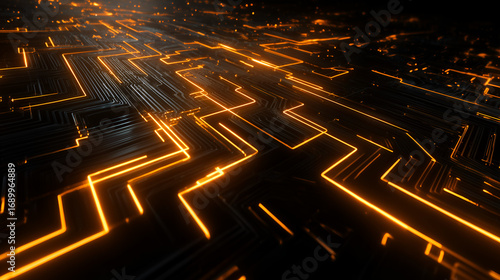 Futuristic circuit board with glowing lines