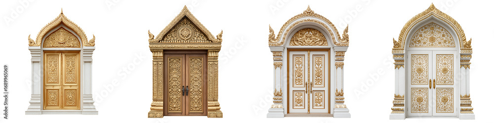 Obraz premium Ornate Golden Temple Doors: Traditional Asian Architecture Details