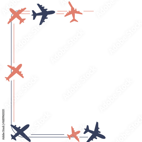 A decorative border featuring various airplane silhouettes in different orientations.