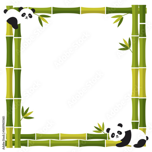 A decorative frame featuring pandas and bamboo, ideal for invitations or announcements.