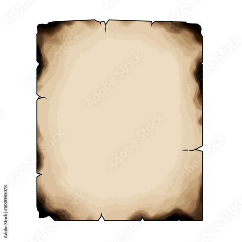 A blank, aged parchment with a burnt edge, ideal for writing or decorative purposes.
