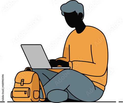 Student with a laptop and backpack, ideal for education, online learning, technology, school, college, studying, digital nomad lifestyle concepts.