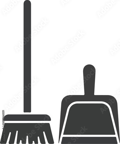 Broom and dustpan set icon for cleaning concept. Perfect for household cleaning services, janitorial businesses, and home improvement websites.