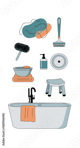 Essential bathroom cleaning supplies and fixtures for a sparkling clean space