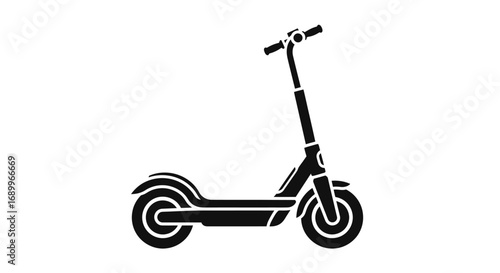 Black silhouette icon of a modern electric kick scooter for urban transport.