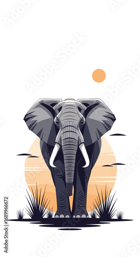 Majestic african elephant standing tall under the warm setting sun on the savanna