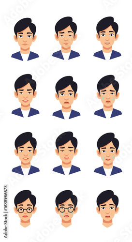 Collection of diverse male facial expressions showing various emotions clearly depicted