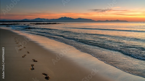 Wallpaper Mural Beach sunset with footprints Torontodigital.ca