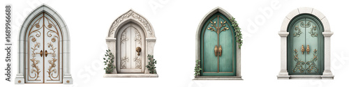 Collection of Gothic Arched Doors with Stone Frames and Ornate Detail
