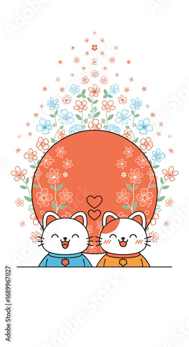 Charming companions a pair of adorable kittens embracing a floral heart shaped backdrop