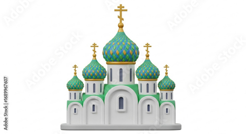 Beautiful russian orthodox church building with golden cross architecture illustration design element