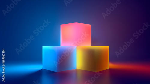 Vibrant glowing cubes in abstract composition
