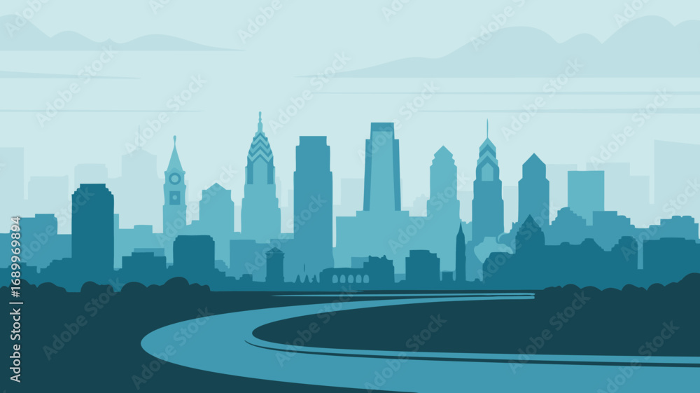Obraz premium Philadelphia Skyline Vector A Stunning Cityscape Illustration