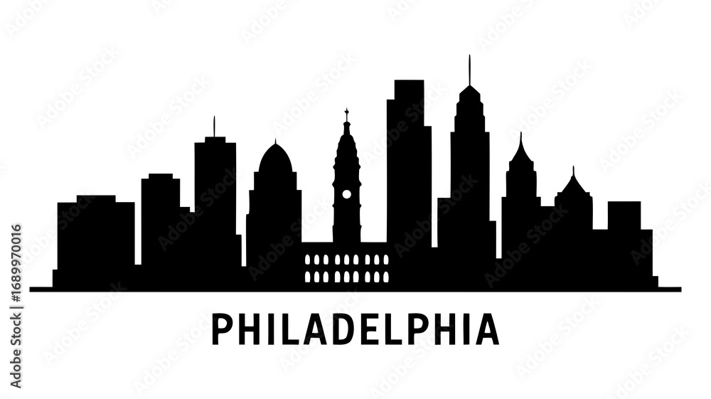 Obraz premium Philadelphia Skyline Vector Silhouette Illustration, A Cityscape with Iconic Landmarks and Architectural Designs