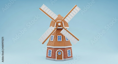 Cartoon windmill illustration dutch architecture building farm agriculture energy power generation rural scene