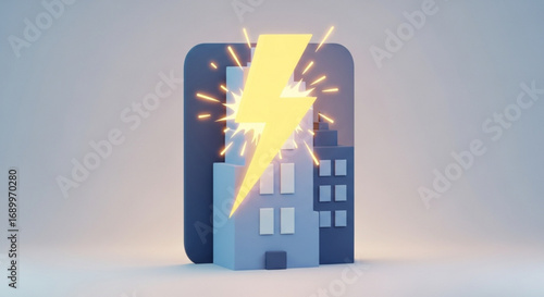 Lightning strike on building energy electricity power thunderbolt electrical storm discharge voltage current surge