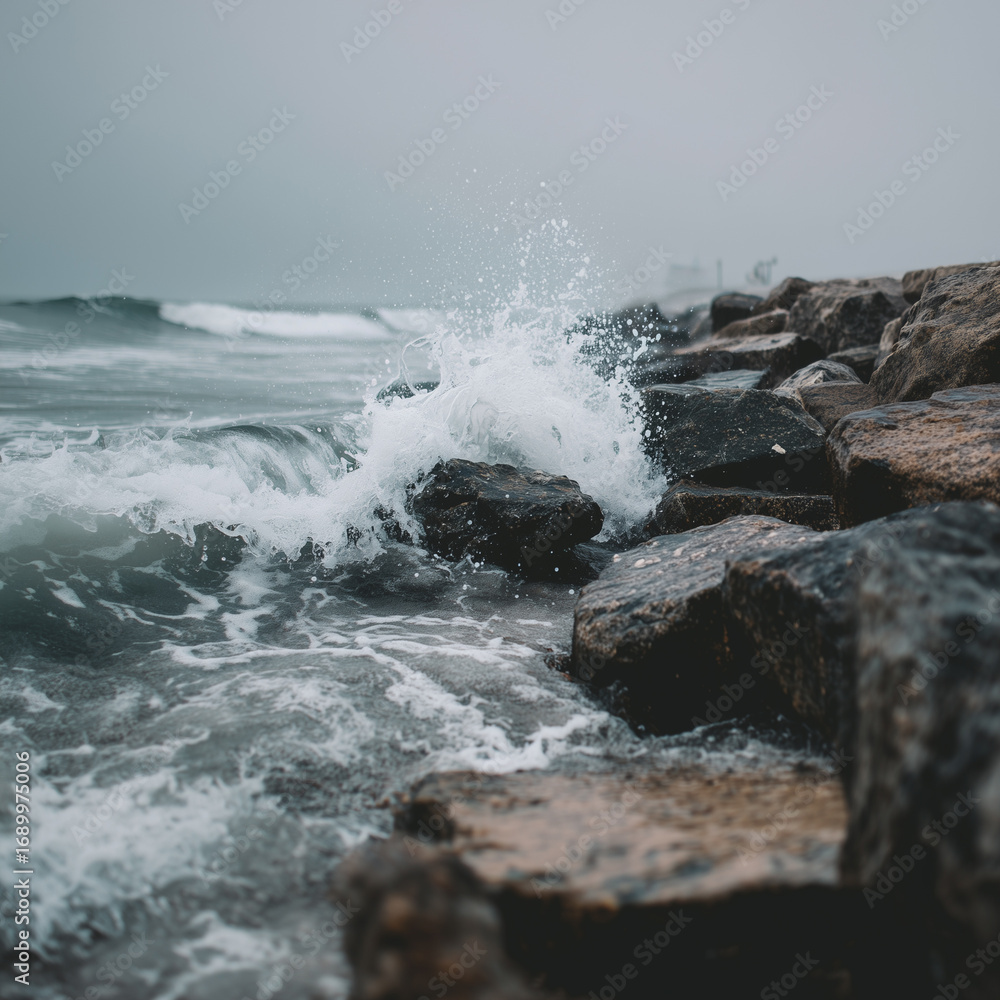 Obraz premium waves crashing on empty rocks