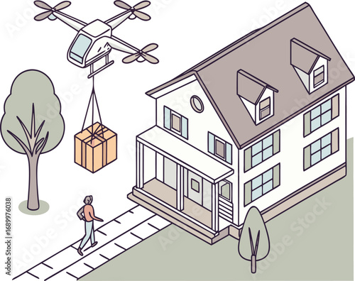Last Mile Delivery Concept with Drone and Packages
