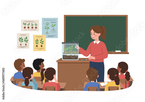 Teacher Explaining Plant Growth to Students in Classroom Setting