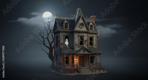 Haunted house spooky halloween ghost scary mansion creepy dark night full moon haunted house illustration