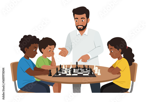 Chess Lesson: Teacher Guiding Students in Strategic Game