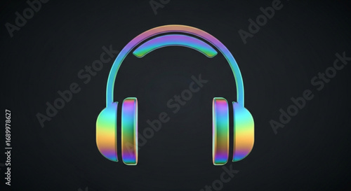 Rainbow headphones on a dark background, representing music, audio, and the joy of listening with vibrant colors and modern technology