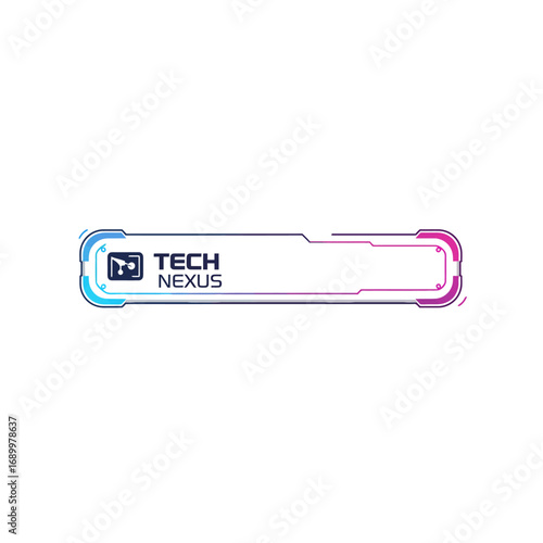 A graphic logo design featuring a modern tech-themed layout with a sleek appearance.