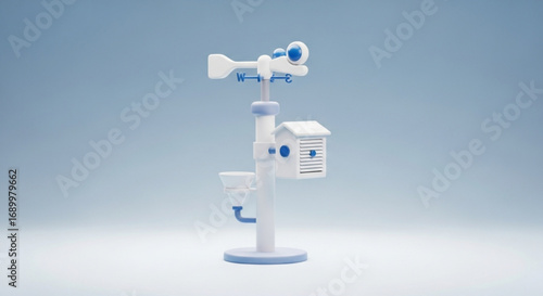 Weather station wind vane birdhouse rain gauge outdoor climate monitoring forecast equipment vector art