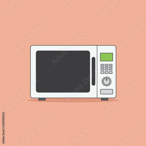 A simple illustration of a microwave oven on a plain background.
