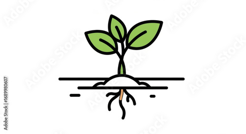 Plant growing from soil, a simple and clean illustration of natures growth and sustainability, ideal for ecofriendly and organic themes