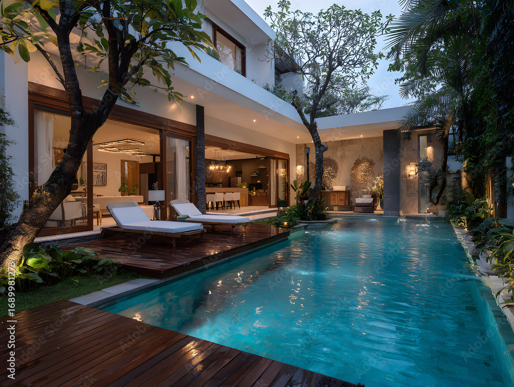 custom made wallpaper toronto digitalPool with lounge chairs at luxury villa