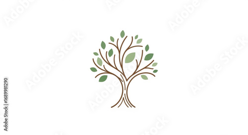 Minimalist tree with green leaves, a symbol of nature, growth, and life, perfect for ecofriendly designs