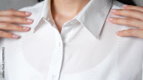 Young Woman Experiencing Discomfort, Touching Chest Area Symptoms Healthcare, Stress or