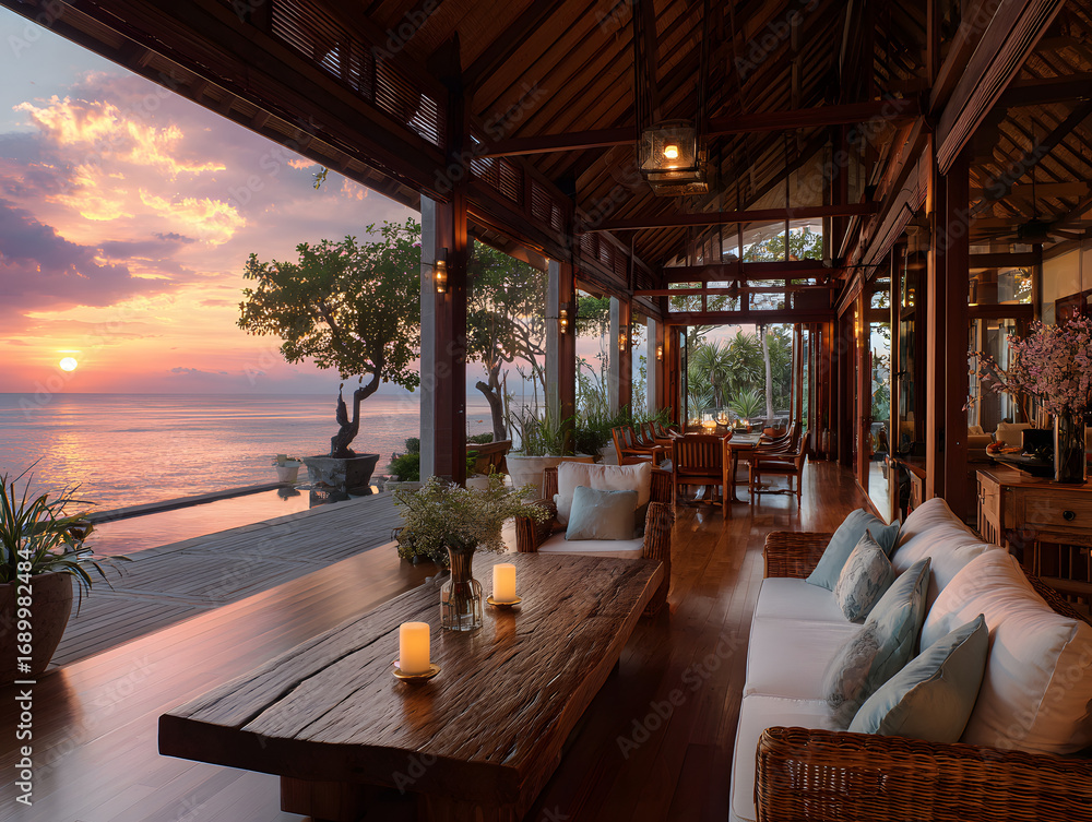 Fototapeta premium Ocean View from Luxury Villa at Sunset